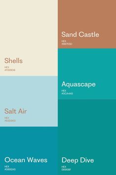 four different shades of blue, brown and green with the words salt air on them