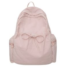 Korean Lightweight Nylon Backpack Japanese Forest Drawstring Student Solid Color Bow Backpack Sports Travel Backpack Features: Our backpack is made of nylon and exquisite craftsmanship. The face material is high-density nylon, which is a silky fabric that is easy to clean; The internal materials are sturdy. These children's backpacks are very well. Colorful colors are more attractive to children and can be easily seen outdoors, allowing them to enjoy their happy school days more. This children's Cheap Backpack Bag Ideal For Gifts, Cheap Playful White Backpack, Cheap Pink Baguette Bag For Travel, Cheap Pink Student Backpack, Cheap Pink Disney Style Bags, Trendy Portable Backpack For Outdoor, Trendy Portable Outdoor Backpack, Trendy Outdoor Backpack, Trendy Portable Backpack For Outdoor Activities