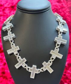 "925 sterling silver, AAA CZ, all bling, iced out , baguette cross, designer chain. Length of the chain is 22.5\" and width of the cross is 23mm . Every effort is made to show the item as it appears to the eye but items may be bigger or smaller depending on the way they were photographed.Please read the measurements under each listing and message me for any questions.Thanks" King Ring, Designer Necklace, Cross Chain, Dope Jewelry, Skull Pendant, Sterling Silver Cross, Silver Cross, Bling Jewelry, The Cross