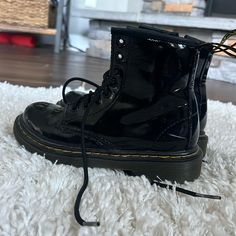 Brand New, Us Size 12 In Little Kids. Very Good Material, Great Leather. Black Round Toe Boots For School, Casual Patent Leather Boots For Winter, School Boots For Fall With Round Toe, Patent Leather Round Toe Combat Boots For Fall, Patent Leather Combat Boots With Round Toe For Fall, Black Patent Leather Boots With Round Toe, Kids Black Boots, Doc Martens Black, Black Patent Leather Boots