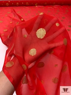 Please note - the actual remaining yardage is approximately 2.25 yards, but in two pieces: 1.25 yards and 1.0 yards. Content: Silk / Lurex Color: Red / Gold Width: 42 inches Red Dupatta For Summer Parties, Red Silk Fabric For Festive Occasions, Festive Red Silk Fabric, Circle Pattern, Fashion Fabric, Fabric By The Yard, Red Gold, Two Pieces, Chiffon