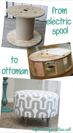 three different pictures with the words from electric spool to ottoman