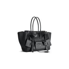 Bel Air Medium Carry All Bag in Black | Balenciaga US Balenciaga Kids Backpack, Balenciaga Logo Bag, Balenciaga Mini Backpack, Balenciaga Travel Bag, Black Balenciaga, Leather Key Holder, Paris Logo, Split Rings, Clutch Pouch