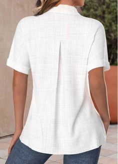 ROTITA Pocket Button Up White Short Sleeve Shirt | Rotita.com - USD $31.98 Linen Style Fashion, White Short Sleeve Shirt, White Button Up, Linen Style, Tailored Shirts, White Short, Shirt Sale, Lightweight Hoodie, White Tops