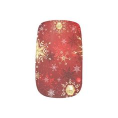 $20.00 | Nails Art - Christmas Golden Snowflakes on Red Background #xmas #christmas #gold #golden #snow #background #pattern #snowflake #glow #red Snow Background, St Patricks Day Nails, 4th Of July Nails, Cute Nail Art Designs, White Nail Designs