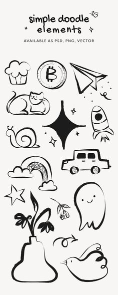 some black and white doodles with different shapes