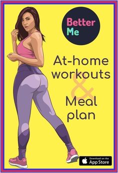 a woman in purple and pink workout clothes with the words, better me at - home workout