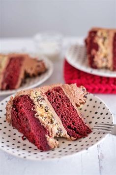 a slice of red velvet cake on a plate