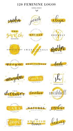 some type of lettering that is yellow and black with gold foil on it, including the names