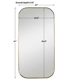 a large mirror with measurements for the length and width, on a white wall background