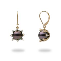 Protea Tahitian Black Pearl Earrings in Gold with Diamonds (9-10mm)-Maui Divers Jewelry Tahitian Pearls Jewelry, Tahitian Pearl Earrings, Black Pearl Earrings, Protea Flower, Custom Jewellery, Black Pearls, Hawaiian Jewelry, Tahitian Black Pearls, Jewellery Ideas