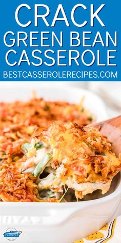 a casserole dish filled with green bean casserole