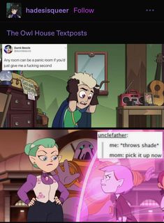 an image of two cartoon characters with text that reads, the owl house texposts