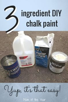 three ingredients for diy chalk paint on the ground