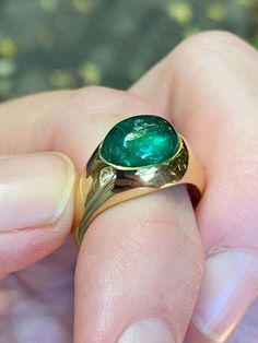 "Emerald Cabochon Ring/Solid Silver 18k Gold Plated Ring, Astrology Purpose Natural Emerald Ring For Men's Product  : Ring Gemstone : Natural Emerald (Panna) Stone Size :  3.70 ct- 10 ct. (4 to 11 Ratti) Metal : Silver Emerald indicates the planet \"Mercury\" or \"Budh\" so it is directly related to the \"Budhi\" only, as it represents the \"Budh\" so emerald is also known as \"Budh Ratna\". If mercury planet is placed in your favor in your horoscope then emerald or panna stone will make you rise only. It is also known as the birthstone of the month \"May\". Emerald for wisdom and intellect: As per Vedic astrology, panna stone represents the planet mercury and this planet rules intellect. By wearing panna stone, a person can improve his intellectual power and also can gain wisdom. Natural Panna Stone, Mercury Planet, Planet Mercury, Emerald Cabochon, Natural Emerald Rings, Your Horoscope, Vedic Astrology, Cabochon Ring, Emerald Stone