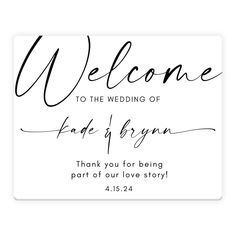 a welcome card with the words welcome to the bride and groom