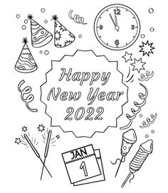 happy new year coloring pages for adults and kids with the words happy new year on it