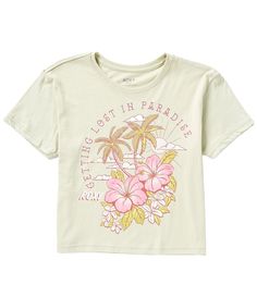 Cheap Graphic Tee With Hibiscus Print, Cute Clothing Pieces, Cute Shirts For Summer, Hippy Fits, Summer Camp Shirt With Hibiscus Print, Relaxed Fit, Back To School T Shirts, Roxy Outfit, Summer T-shirt With Hibiscus Print, Summer T-shirt With Hibiscus Print And Short Sleeves