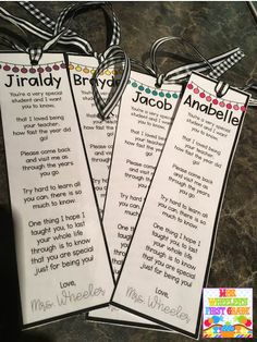 two bookmarks with words and hearts on them