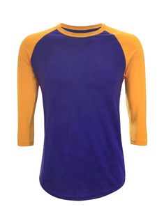 ILTEX Apparel Raglan Small Adult Plain Raglan 3/4 T-Shirt - Purple Gold Baseball Tee Shirts, Kids Tank Tops, Tank Top Dress, Unisex Tshirt, Baseball Jersey, Kids Tops, Sleeve Designs, Purple Gold, Fashion Tees