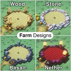 four different types of farm designs for the game, including one with an animal in it