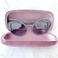 Bold And Dramatic Crystal Sunglasses, Transparent Grey. Comes With Case And Pouch. New Never Worn. Has Few Spots And Small Mark On Rim. Not Noticeable At All-Please Look At Photos. Sunglasses Transparent, Miu Miu Accessories, Crystal Sunglasses, Miu Miu Sunglasses, Silver Sunglasses, Green Sunglasses, Grey Sunglasses, Pink Sunglasses, People Shopping