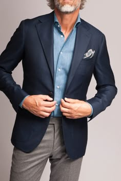 Blue Full Canvas Blazer in Loro Piana Wool - Made in Italy Pini Parma, Blazer Fits, Der Gentleman, Navy Blazer, Loro Piana, Blazer Outfits