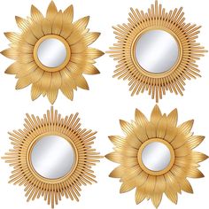 PRICES MAY VARY. Decorative wall mirrors: you will get 4 pieces of gold accent mirrors in 4 different styles, ideal for home decoration, wall decor, and you can combine them together as a set or scatter them in your home Come ready to hang: each circle wall decor is designed with a triangular hook on the back and small eyehole, which allow quick and easy wall hanging, save your time and energy, make it keep a good balance, avoid traces or scratches when you adjust it Suitable size: this mirror w Gold Vintage Mirror, Circle Wall Decor, Round Mirror Decor, Wall Mirrors Set, Home Decor Metal, Gold Mirror Wall, Decorative Mirrors, Bohemian Wall Decor, Mirror Gold