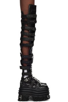 VETEMENTS: Black New Rock Edition Gamer Tall Boots | SSENSE New Rocks, Black Boots Tall, New Rock, Buckle Boots, Boots For Women, Women's Footwear, Velcro Straps, Tall Boots, Beck