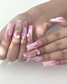 ig: blingdbyashley 3-d Flower Acrylic Nails, Cute Medium Acrylic Nails 3d Flower, Pink Acrylic Nails 3d Flowers, Purple 3d Flower Acrylic Nails, 3d Flower And Butterfly Nails, Graduation Nails, Free Style, 3d Nails, Nails Ideas