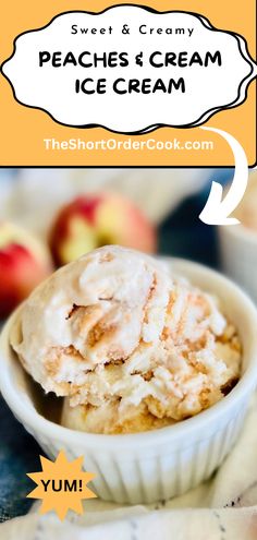 White bowl filled with scoops of fresh peaches & cream ice cream. Homemade Peach Ice Cream Recipes Machine, Nectarine Ice Cream, Cuisinart Ice Cream Recipes, No Egg Ice Cream Recipe, Cuisinart Ice Cream Maker Recipes, Homemade Ice Cream Recipes Machine, Peach Ice Cream Recipe, Homemade Peach Ice Cream