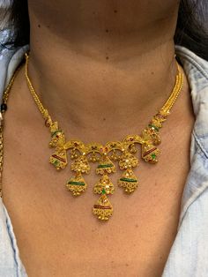 22 Karat Gold Necklace & Drop Earrings Set with intricate workmanship. 
    - 235-GS516 - in 29.800 Grams for USD $2469.39. 
Made in India by Totaram Jewelers Online this product is in Gold - 22 Karat BIS Hallmark 916 KDM Gold  & is an excellent gift for Adult - Women. Ships fully insured with secured guaranteed delivery for free with your order over $250 from New Jersey USA & comes with 30 days exchange policy. Festive 22k Gold Yellow Jewelry, Gold Meenakari Bridal Necklace In 22k Gold, Gold Kundan Necklace In 22k For Formal Events, 22k Gold Kundan Necklace For Formal Occasions, Hand-set 22k Gold Necklace, 22k Gold Necklace, Gifts For Adults, 22k Gold, Earrings Set