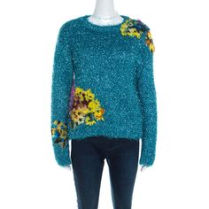 Tinsel Sweater, Applique Sweater, Dolce Gabbana Sweater, Refined Fashion, Dolce And Gabbana Blue, Pointed Pumps, Chunky Wool, Knitted Poncho