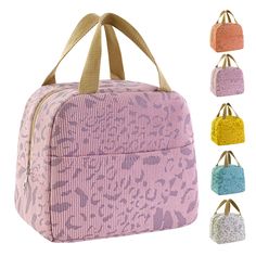 an image of a pink and blue bag with four different colors on the front, two are