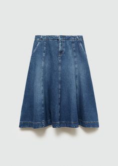 Contrast seams denim skirt - Жінка | MANGO Україна Women Skirts Midi, Denim Fabric, Skirt Length, Denim Skirt, Midi Skirt, Dark Blue, Womens Skirt