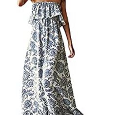 Size Medium. Beautiful Sleeveless Maxi Dress Please Ask Question Bohemian Strapless Sleeveless Dress For Spring, White Floral Print Strapless Sundress, White Strapless Dress For Vacation In Spring, White Strapless Dress For Spring Vacation, Flowy Strapless Sleeveless Dress For Spring, White Floral Print Strapless Dress For Beach, White Floral Print Strapless Dress For The Beach, White Strapless Floral Dress For Beach, White Sleeveless Dress For Summer