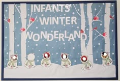 Poloar bears & red bird handprint Christmas Bulletin Board Ideas For Infant Room, Winter Wonderland Daycare Decorations, January Infant Bulletin Board Ideas, Toddler Winter Bulletin Board Ideas, Infant Christmas Bulletin Boards, Christmas Bulletin Board Infants, Infant Room Bulletin Boards Winter, Winter Infant Bulletin Boards, Infant Winter Bulletin Board Ideas