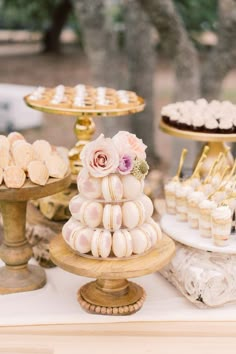 a table topped with lots of desserts and cupcakes on top of it