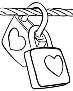 a black and white drawing of a heart hanging on a rope with a tag attached to it