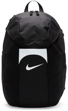 a black backpack with a white nike logo on it