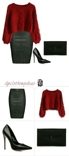 Outfit Chic, Mode Casual, Red Sweater, Looks Chic, Outfits Casual, Fashion Mode, Work Fashion, Black Skirt, Outfits Casuales