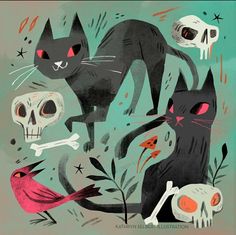 an image of cats with skulls and bones