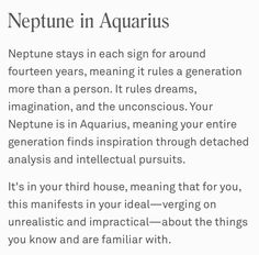 a poem written in white with the words neptune in aquarius on it