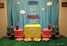 Super Mario Bros Gender Reveal, Nerd Gender Reveal, Video Game Baby Shower Theme, Video Game Gender Reveal