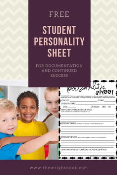 the free student personality sheet for documenting and continuing success