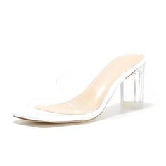 Clear Heel Mules PVC Transparent Slip On Heeled Sandals Party Jelly Sandals With Clear Strap And Block Heel, Clear Block Heel Jelly Sandals For Party, Clear High Heel Jelly Sandals For Beach, Clear Jelly Sandals With Transparent Straps And Round Toe, Clear Jelly Sandals With Round Toe And Transparent Straps, Elegant Open Toe Jelly Sandals With Clear Strap, Clear Heels With Translucent Outsole For Summer, Summer Clear Heels With Translucent Outsole, Clear Jelly Sandals For Party