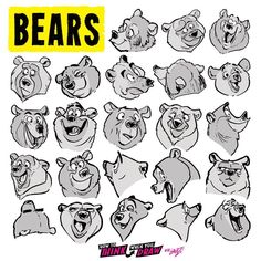 an image of cartoon bears with different expressions on the front and back of their heads