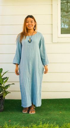 "* Bohemian Style Dress  * One Size Fits Most (US Women's S-XL) * Organic Double Gauzed Cotton * 2 Side Pockets * Bust up to 50\" * Length 48\" * Suitable for any occasion * Great gift for yourself or your loved ones -----------------------------------------------------------" Bohemian Cotton Maxi Dress With Natural Dye, Bohemian Linen Maxi Dress For Daywear, Bohemian Maxi Dress For Daywear With Relaxed Fit, Bohemian Cotton Maxi Dress With Relaxed Fit, Long Sleeve Dresses With Natural Dye For Summer, Spring Cotton Maxi Dress With Natural Dye, Bohemian Cotton Dress With Relaxed Fit, Blue Linen Bohemian Maxi Dress, Bohemian Long Sleeve Dress In Natural Fiber