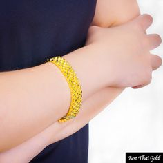 This Shop has a Special Free Gift (Chain) for Every Order. 😊🙏 Item: 1 x Bracelet For: Women, Men, Unisex Type: GOLD PLATED over Brass, Nickel free Gold Purity: 96.5% Surface: Carved & Sand Matted Length: ~ 6.5 - 7 inches Weight: ~ 43 grams Color: Yellow Gold (slightly +/- from photo) Premium Beautiful matte mesh chain strap bracelet. Stunning traditional look. Lockable s-clasp. Handmade from Thailand. Thai gold plating technic really solid and stunning look. Rewarding your life from hard w Yellow Braided Bracelet For Gift, Handmade Gold Bracelets As Birthday Gift, Handmade Gold Wristband For Friendship, Yellow Bangle Bracelet For Gift, Handmade Gold Bracelet For Birthday, Yellow Gold Jubilee Bangle Bracelet, Jubilee Bracelet Bangle As Gift, Yellow Jubilee Bracelet, Adjustable Yellow Bangle For Gift