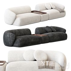 three different types of couches with pillows on them